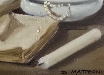 Dino Matteoni - Natura morta. Composizione con libro - 1950/55 circa (olio su tavola) Dino Matteoni - Natura morta. Composizione con libro - 1950/55 circa (olio su tavola)