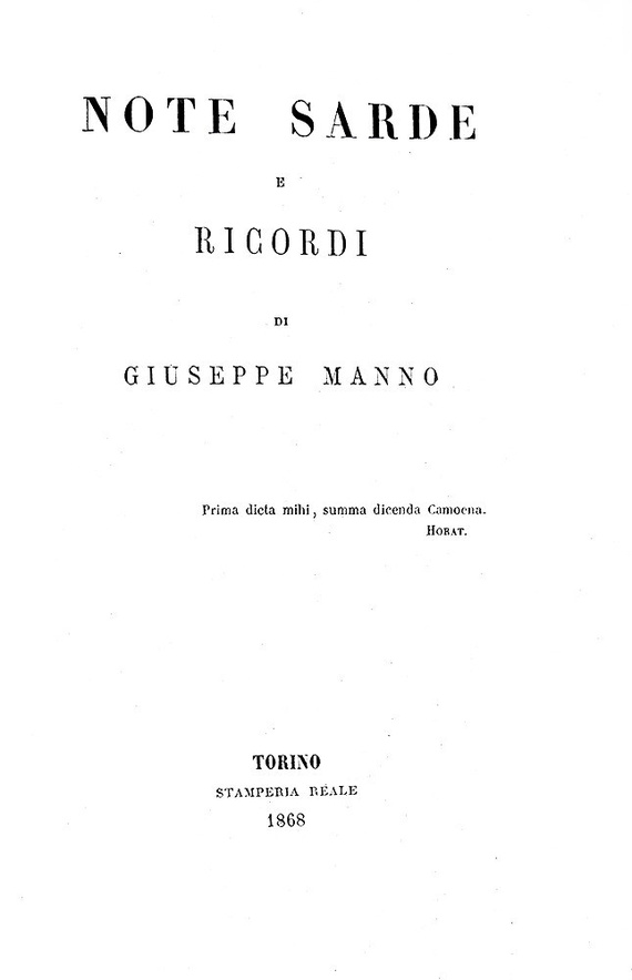 Storia sarda: Giuseppe Manno - Note sarde e ricordi - Torino, Stamperia Reale 1868 (prima edizione)