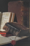 Andreas Gyula Bubarnik - Natura morta con libri antichi e trasparenze - 1960 ca. (olio su tavola)