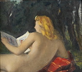 Silvio Consadori - La lettura - 1936 (olio su masonite - firmato e datato) Silvio Consadori - La lettura - 1936 (olio su masonite - firmato e datato)