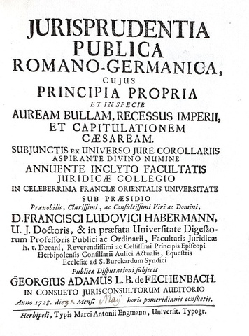 Fechenbach & Habermann - Jurisprudentia publica romano-germanica - 1728 (rara prima edizione) Fechenbach & Habermann - Jurisprudentia publica romano-germanica - 1728 (rara prima edizione)