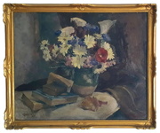 Paul Garin - Libri con vaso di fiori. Composizione - 1941 (olio su tavola) Paul Garin - Libri con vaso di fiori. Composizione - 1941 (olio su tavola)