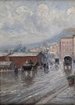 Attilio Pratella - Via Marina a Napoli - fine Ottocento/inizi Novecento (olio su tavoletta lingea) Attilio Pratella - Via Marina a Napoli - fine Ottocento/inizi Novecento (olio su tavoletta lingea)