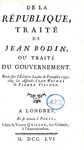 L'Escalopier - De la Republique de Jean Bodin ou trait� du gouvernement - 1756 (rara prima edizione) L'Escalopier - De la Republique de Jean Bodin ou trait� du gouvernement - 1756 (rara prima edizione)