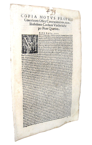 Moto proprio Pio IV di conferimento dell'ufficio di camerariato al cardinale Vitelli - Blado 1566 Moto proprio Pio IV di conferimento dell'ufficio di camerariato al cardinale Vitelli - Blado 1566