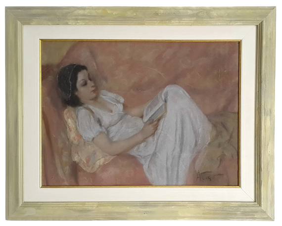 Giovanni Alic� - Il libro preferito - 1940/1950 (pastelli su carta applicata a tavola) Giovanni Alic� - Il libro preferito - 1940/1950 (pastelli su carta applicata a tavola)