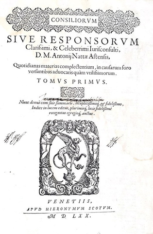 Marco Antonio Natta - Consiliorum sive responsorum - Venetiis 1569/70 Marco Antonio Natta - Consiliorum sive responsorum - Venetiis 1569/70
