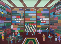 Heinz Sedlick - In der bibliothek - 1994 (acrilico su tavola) Heinz Sedlick - In der bibliothek - 1994 (acrilico su tavola)