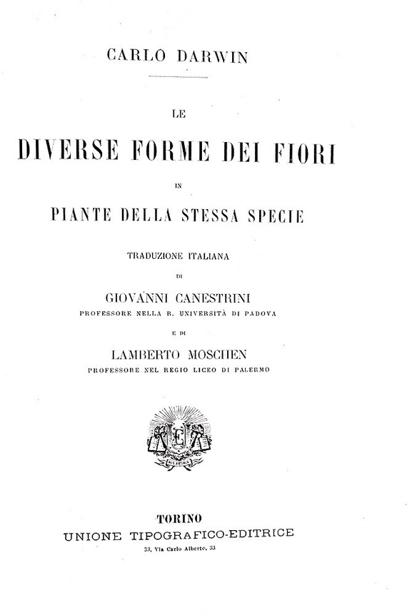 Darwin - Le diverse forme dei fiori in piante della stessa specie - 1884 (prima edizione italiana) Darwin - Le diverse forme dei fiori in piante della stessa specie - 1884 (prima edizione italiana)