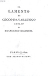 Una rara edizioncina bodoniana: Baldovini - Il lamento di Cecco da Varlungo - Parma, Bodoni 1800 Una rara edizioncina bodoniana: Baldovini - Il lamento di Cecco da Varlungo - Parma, Bodoni 1800