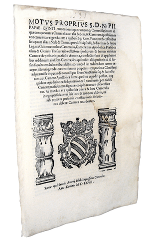 Moto proprio di Pio V sul funzionamento della Camera Apostolica - Roma, Blado 1567 Moto proprio di Pio V sul funzionamento della Camera Apostolica - Roma, Blado 1567