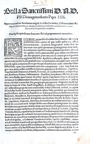 Bolla pontificia di Pio IV che disciplina alcune chiese di Roma - Blado 1562 Bolla pontificia di Pio IV che disciplina alcune chiese di Roma - Blado 1562