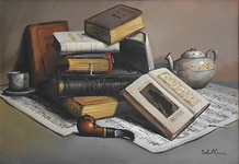 Giacomo Tabellini - Natura morta con libri. Composizione - 1965 ca. (olio su tela) Giacomo Tabellini - Natura morta con libri. Composizione - 1965 ca. (olio su tela)