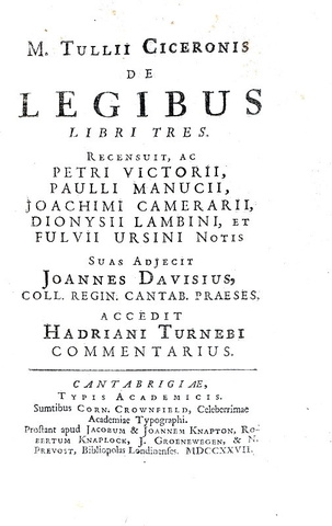 Cicerone - De legibus libri tres - Cambridge 1727 (bellissima legatura coeva) Cicerone - De legibus libri tres - Cambridge 1727 (bellissima legatura coeva)