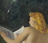 Silvio Consadori - La lettura - 1936 (olio su masonite - firmato e datato) Silvio Consadori - La lettura - 1936 (olio su masonite - firmato e datato)