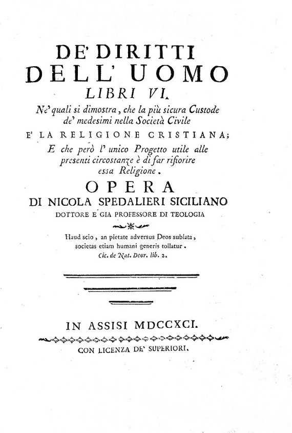 Illuminismo e Rivoluzione francese: Nicola Spedalieri - Dei diritti dell'uomo 1791 (prima edizione) Illuminismo e Rivoluzione francese: Nicola Spedalieri - Dei diritti dell'uomo 1791 (prima edizione)