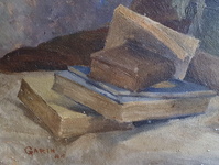Paul Garin - Libri con vaso di fiori. Composizione - 1941 (olio su tavola lignea) Paul Garin - Libri con vaso di fiori. Composizione - 1941 (olio su tavola lignea)