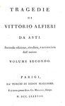 Alfieri - Tragedie - Parigi, Didot 1787/89 (edizione in parte originale - volume di scarto presente) Alfieri - Tragedie - Parigi, Didot 1787/89 (edizione in parte originale - volume di scarto presente)