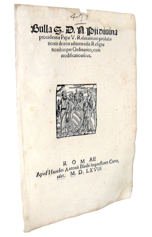 Bolla di Pio V sulle prerogative degli ecclesiastici - Roma, Blado 1568 Bolla di Pio V sulle prerogative degli ecclesiastici - Roma, Blado 1568