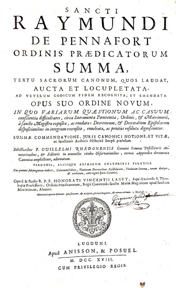 Un capolavoro del diritto comune: Raimondo di Penyafort - Summa de casibus - Lugduni 1718 (in folio) Un capolavoro del diritto comune: Raimondo di Penyafort - Summa de casibus - Lugduni 1718 (in folio)