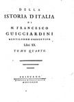 Un classico della storiografia italiana: Francesco Guicciardini - Della istoria d'Italia - 1775