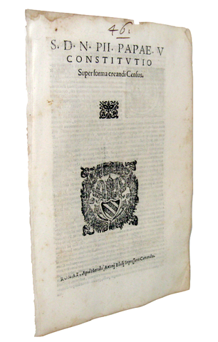 Costituzione di Pio V che disciplina i contratti di censo - Roma, Blado 1568 Costituzione di Pio V che disciplina i contratti di censo - Roma, Blado 1568