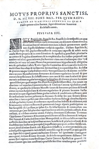 Moto proprio di Pio IV che disciplina le alienazioni dei beni ecclesiastici - Roma, Blado 1560 Moto proprio di Pio IV che disciplina le alienazioni dei beni ecclesiastici - Roma, Blado 1560