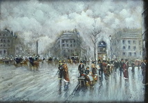 Pietro Scoppetta - Piazza a Parigi. L'edicola e la lettura del giornale - 1897/1903 (olio su tavola) Pietro Scoppetta - Piazza a Parigi. L'edicola e la lettura del giornale - 1897/1903 (olio su tavola)