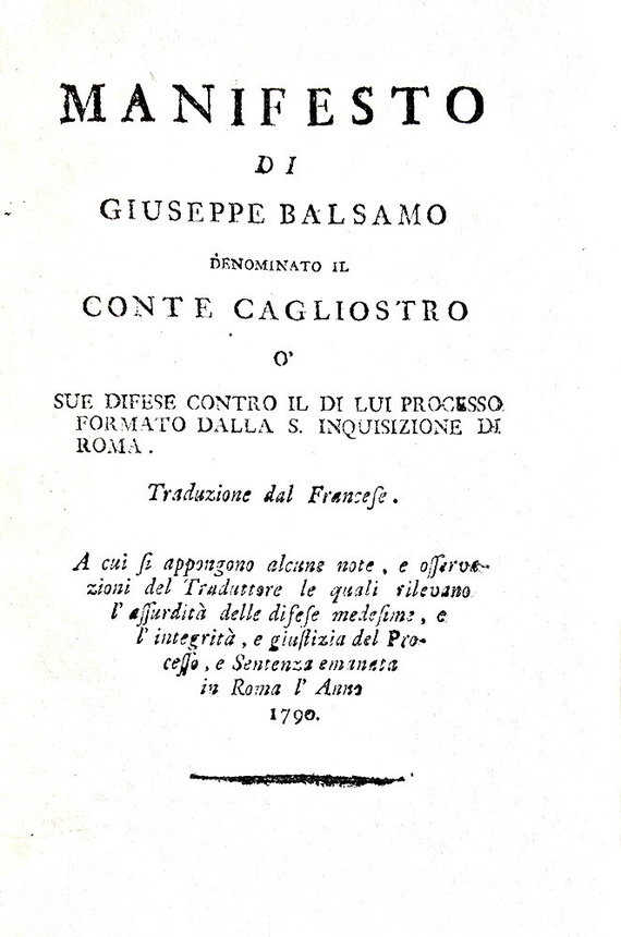 Conte di Cagliostro - Manifesto o sue difese contro il di lui processo - 1790 (edizione rarissima) Conte di Cagliostro - Manifesto o sue difese contro il di lui processo - 1790 (edizione rarissima)