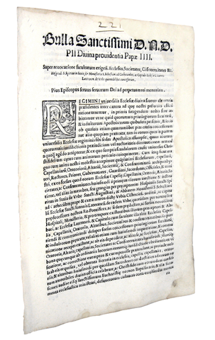 Bolla pontificia di Pio IV che disciplina alcune chiese di Roma - Blado 1562 Bolla pontificia di Pio IV che disciplina alcune chiese di Roma - Blado 1562
