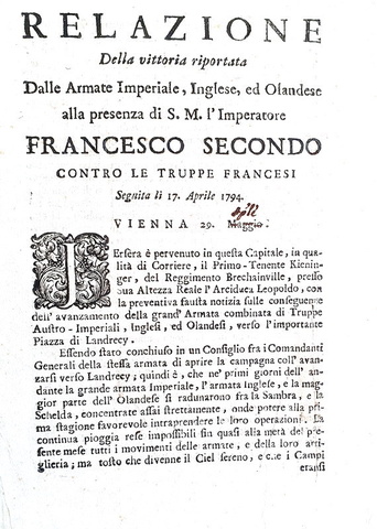 Quattro relazioni delle Guerre rivoluzionarie francesi Aprile/Giugno 1794 (rareprime edizioni) Quattro relazioni delle Guerre rivoluzionarie francesi Aprile/Giugno 1794 (rareprime edizioni)