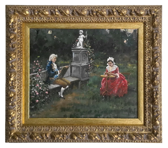Fabio Cipolla - Ore liete in giardino - fine XIX / inizi XX secolo (circa 1895/1905) olio su tavola Fabio Cipolla - Ore liete in giardino - fine XIX / inizi XX secolo (circa 1895/1905) olio su tavola