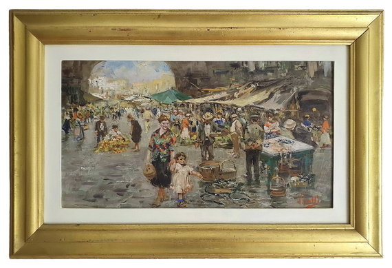 Vincenzo Irolli - Mercato a Napoli - inizi del XX secolo (olio su tavola lignea) Vincenzo Irolli - Mercato a Napoli - inizi del XX secolo (olio su tavola lignea)