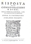 Orlando Pescetti - Difesa del Pastor fido tragicommedia - Verona 1601 (rara prima edizione) Orlando Pescetti - Difesa del Pastor fido tragicommedia - Verona 1601 (rara prima edizione)