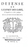 Montesquieu - Defense de l'Esprit des loix & La Roche - Critique - Geneve 1750 (raro - firma Necker) Montesquieu - Defense de l'Esprit des loix & La Roche - Critique - Geneve 1750 (raro - firma Necker)