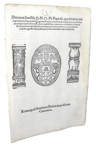 Decreto di Pio IV sulla concessione di grazia, indulto e privilegi - Roma, Blado 1565 Decreto di Pio IV sulla concessione di grazia, indulto e privilegi - Roma, Blado 1565