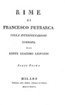 Le Rime di Petrarca con l'interpretazione di Giacomo Leopardi - Milano 1826 (rara prima edizione) Le Rime di Petrarca con l'interpretazione di Giacomo Leopardi - Milano 1826 (rara prima edizione)