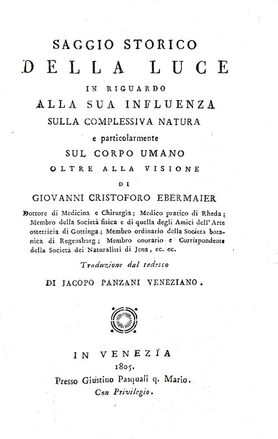 Ebermaier - Saggio della luce in riguardo alla sua influenza sulla natura - 1805 (prima edizione)