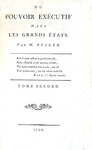 Jacques Necker - Du pouvoir executif dans les grands etats - Paris 1792 (rara prima edizione)