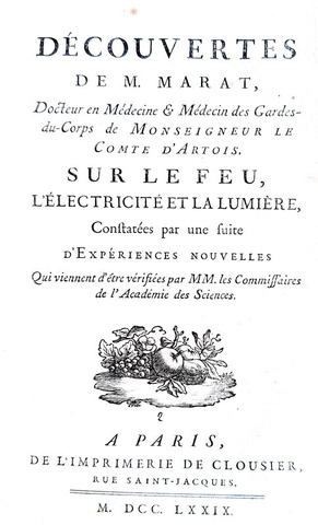 Jean Paul Marat - Decouvertes sur feu, electricite', lumiere - 1779/80 (due rare prima edizone) Jean Paul Marat - Decouvertes sur feu, electricite', lumiere - 1779/80 (due rare prima edizone)