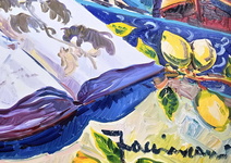 Athos Faccincani - La bellezza di Positano e il racconto dei libri antichi - 2022 (olio su tela) Athos Faccincani - La bellezza di Positano e il racconto dei libri antichi - 2022 (olio su tela)