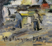 Giovanni Balansino - Lungo Senna a Parigi (Les Bouquinistes) - 1978 (olio su faesite)
