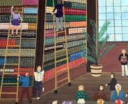 Heinz Sedlick - In der bibliothek - anni Novanta (acrilico su tavola) Heinz Sedlick - In der bibliothek - anni Novanta (acrilico su tavola)
