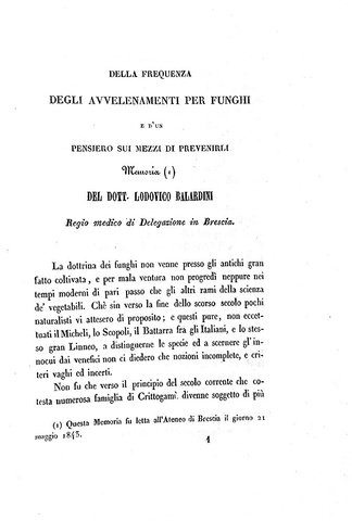 Lodovico Balardini - Della frequenza degli avvelenamenti per funghi 1843 (prima edizione, autografo) Lodovico Balardini - Della frequenza degli avvelenamenti per funghi 1843 (prima edizione, autografo)