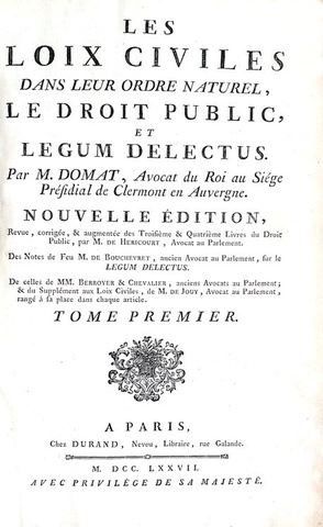 Jean Domat - Les loix civiles dans leur ordre naturel - Paris 1777 (edizione in folio) Jean Domat - Les loix civiles dans leur ordre naturel - Paris 1777 (edizione in folio)