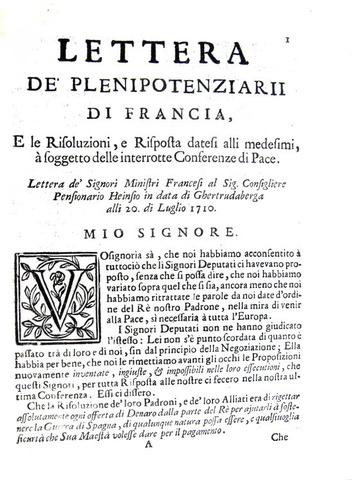 Lettere diplomatiche sulla fine della Grande Alleanza - Milano 1710 (prima edizione) Lettere diplomatiche sulla fine della Grande Alleanza - Milano 1710 (prima edizione)