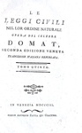 Jean Domat - Le leggi civili nel lor ordine naturale - Venezia, Zatta, 1802/04