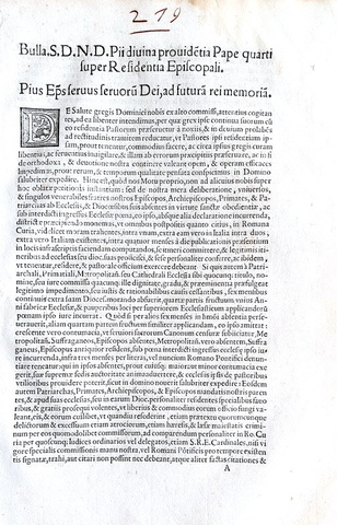 Bolla di Pio IV che disciplina le residenze episcopali - Roma, Blado 1562 Bolla di Pio IV che disciplina le residenze episcopali - Roma, Blado 1562
