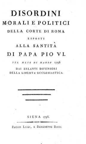 Girolamo Spanzotti - Disordini morali e politici della corte di Roma - 1798 (rara prima edizione)