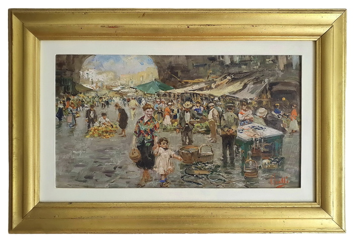Vincenzo Irolli - Mercato a Napoli - inizi del XX secolo (olio su tavola lignea) Vincenzo Irolli - Mercato a Napoli - inizi del XX secolo (olio su tavola lignea)